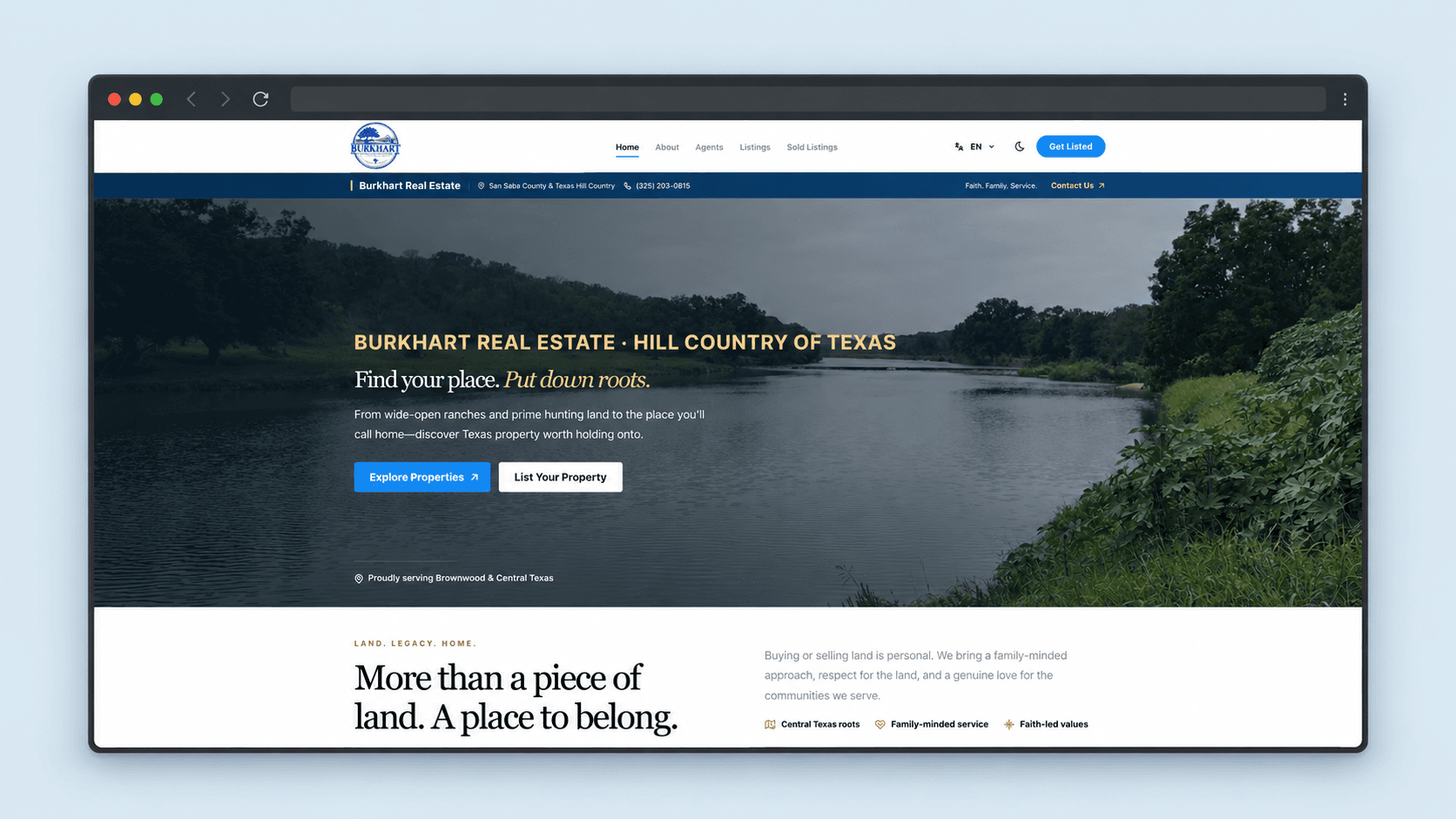 Burkhart Real Estate website displayed in a wide browser mockup