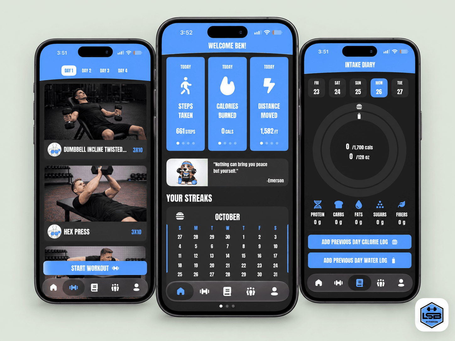 LSB Fitness iOS app screens